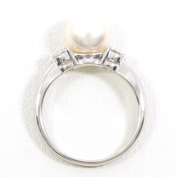 PT900 Platinum Ring with 8.5mm Pearl and 0.20ct Diamond in Excellent Condition