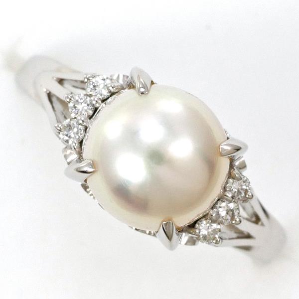 PT900 Platinum Ring with 8mm Pearl and 0.08ct Diamond in Excellent Condition