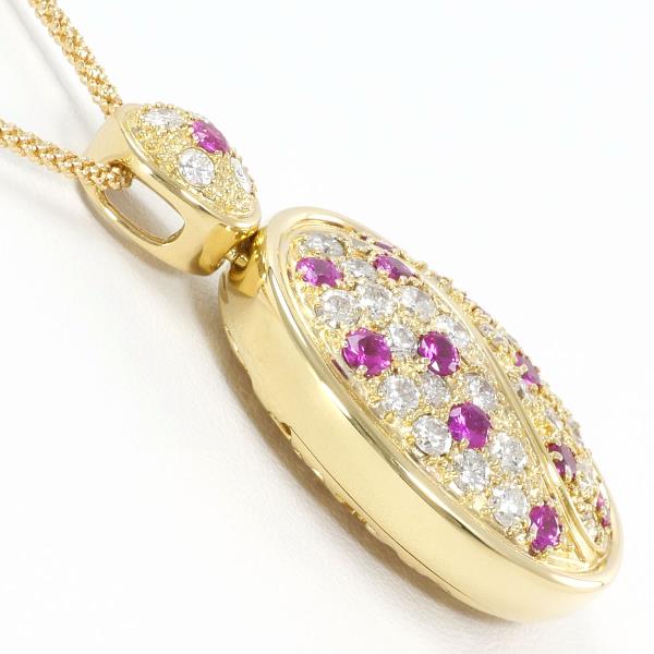 K18 Yellow Gold Ruby Diamond Necklace in Excellent Condition