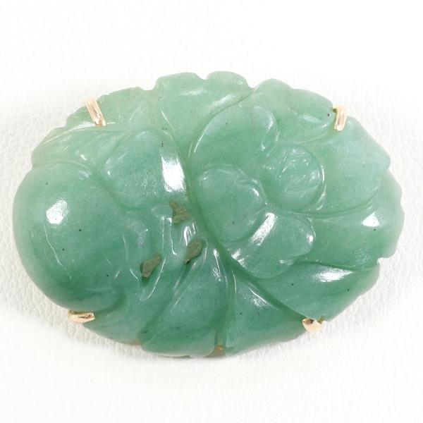 14K Yellow Gold Jade Brooch in Excellent Condition