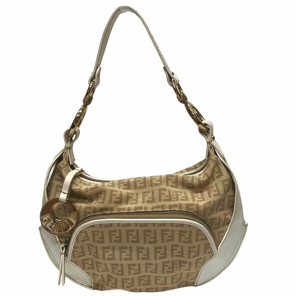 Fendi Zucchino Canvas Leather Shoulder Bag 8BR466 in Good Condition