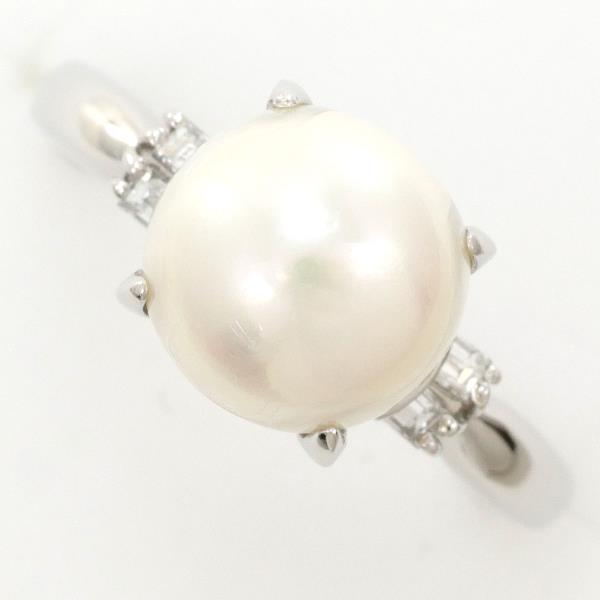 PT900 Platinum Ring with 9mm Pearl and 0.16ct Diamond in Excellent Condition