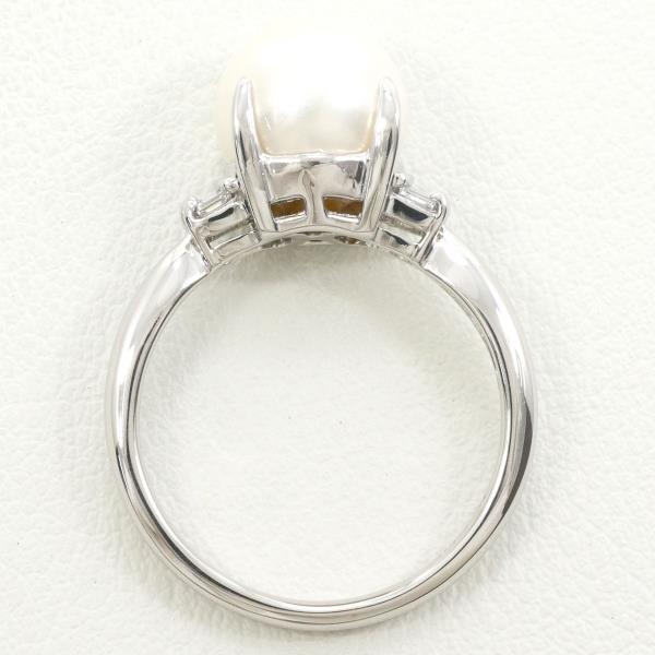 PT900 Platinum Ring with 9mm Pearl and 0.16ct Diamond in Excellent Condition