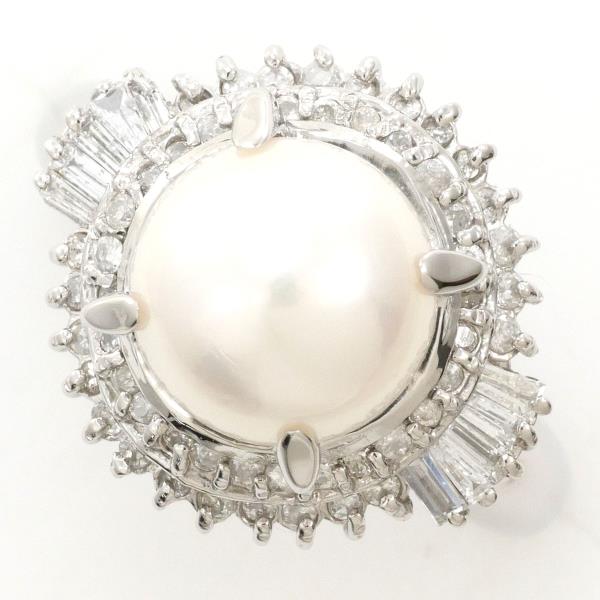 PT900 Platinum Ring with 9mm Pearl and 0.5ct Diamond in Excellent Condition