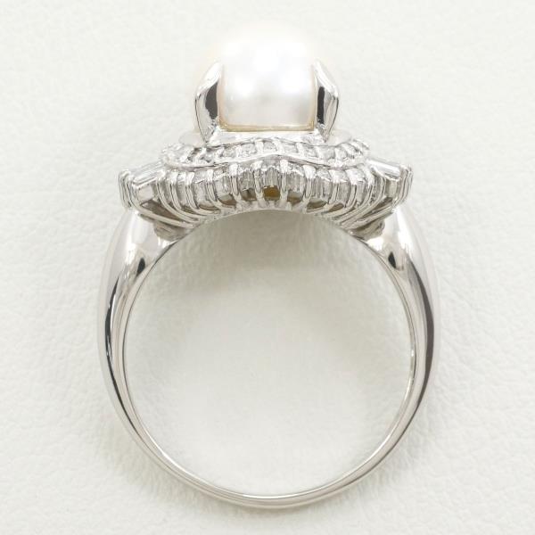 PT900 Platinum Ring with 9mm Pearl and 0.5ct Diamond in Excellent Condition