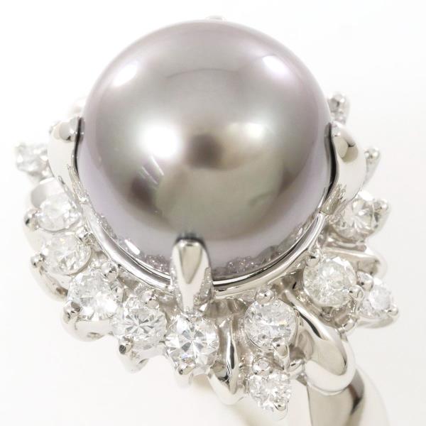 PT900 Platinum Ring Black Pearl Diamond in Excellent Condition