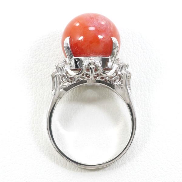 PT900 Platinum Ring with Coral and Diamond, Size 11.5 in Excellent Condition