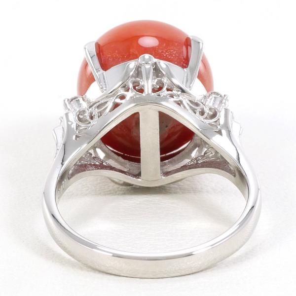 PT900 Platinum Ring with Coral and Diamond, Size 11.5 in Excellent Condition