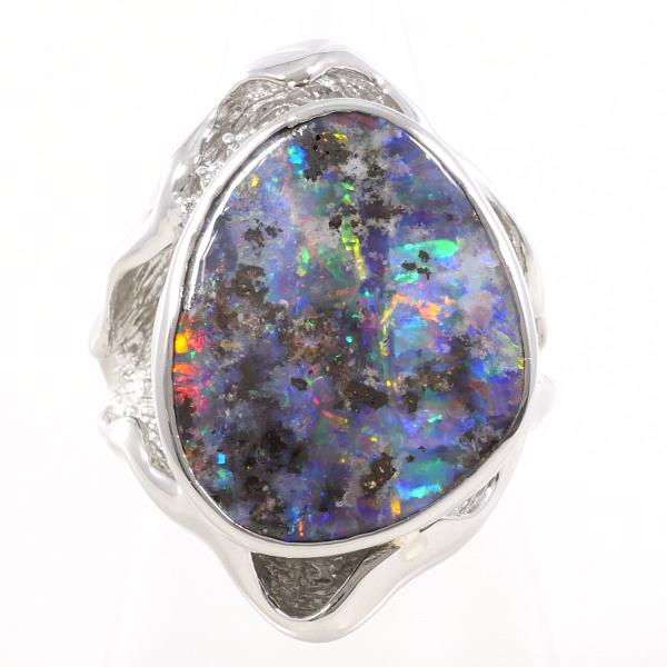 PT900 Platinum Ring with Boulder Opal and Diamond in Excellent Condition