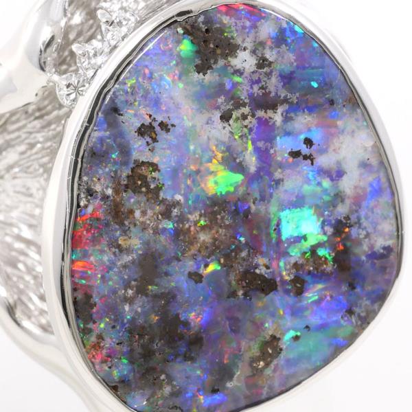 PT900 Platinum Ring with Boulder Opal and Diamond in Excellent Condition