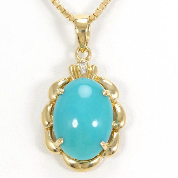 K18 Yellow Gold Turquoise Diamond Necklace in Excellent Condition