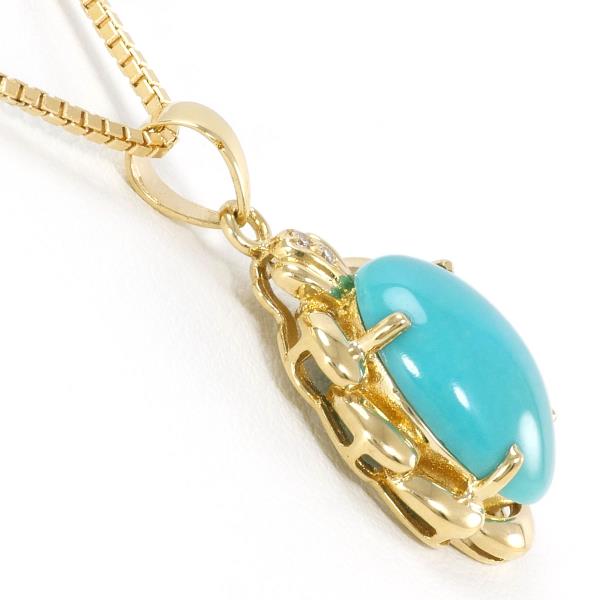 K18 Yellow Gold Turquoise Diamond Necklace in Excellent Condition