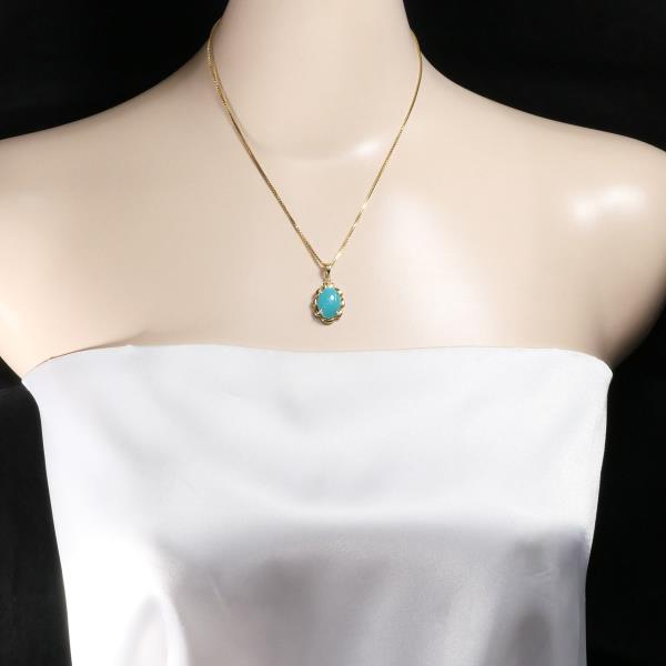 K18 Yellow Gold Turquoise Diamond Necklace in Excellent Condition