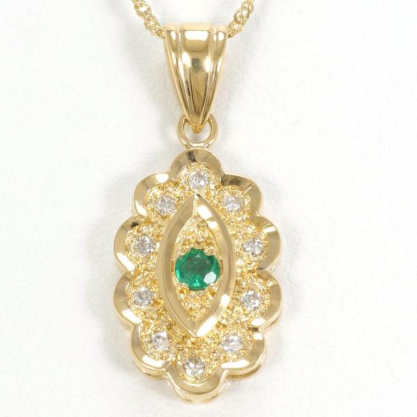 K18 Yellow Gold Emerald Diamond Necklace in Excellent Condition