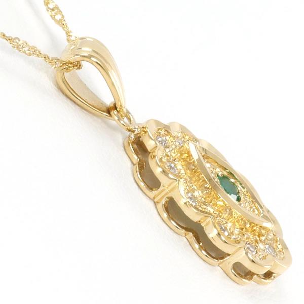 K18 Yellow Gold Emerald Diamond Necklace in Excellent Condition