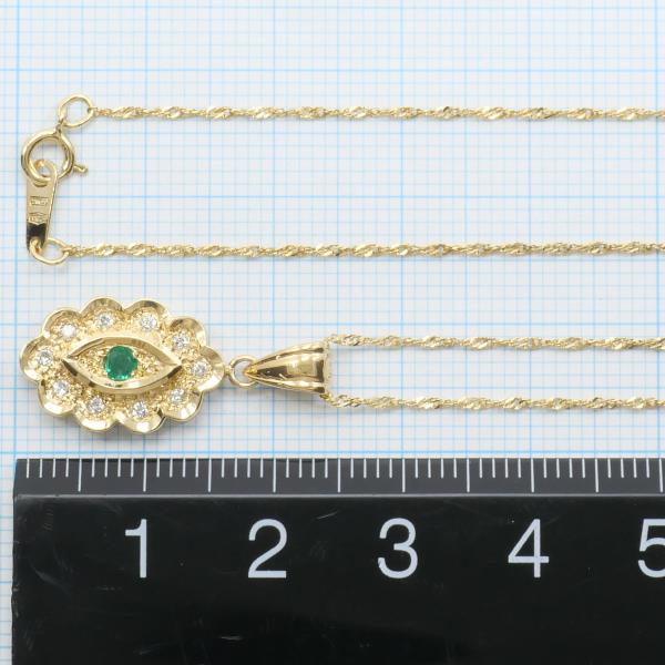 K18 Yellow Gold Emerald Diamond Necklace in Excellent Condition