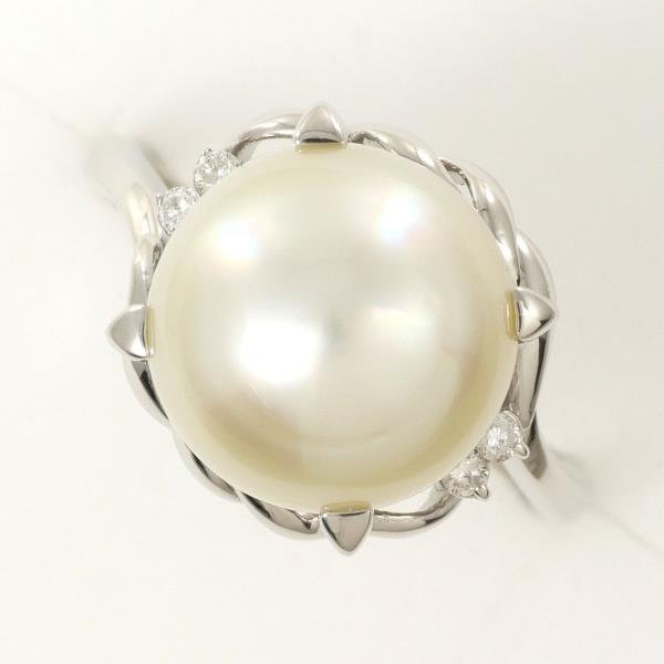 PT900 Platinum Ring with 11mm Pearl and Diamond in Excellent Condition