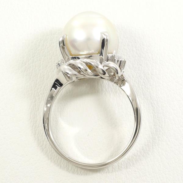 PT900 Platinum Ring with 11mm Pearl and Diamond in Excellent Condition