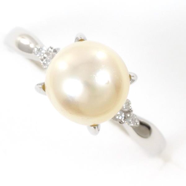 PT900 Platinum Ring 8mm Pearl 0.05ct Diamond in Excellent Condition