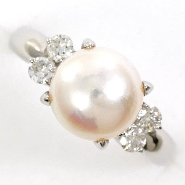 PT900 Platinum Ring with Akoya Pearl and Diamond in Excellent Condition