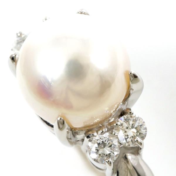 PT900 Platinum Ring with Akoya Pearl and Diamond in Excellent Condition