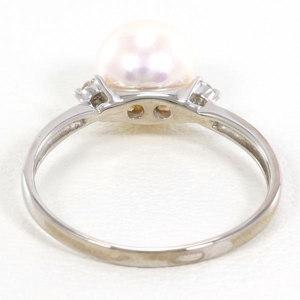 K18 White Gold Pearl Ring 12 Size with Diamond in Excellent Condition