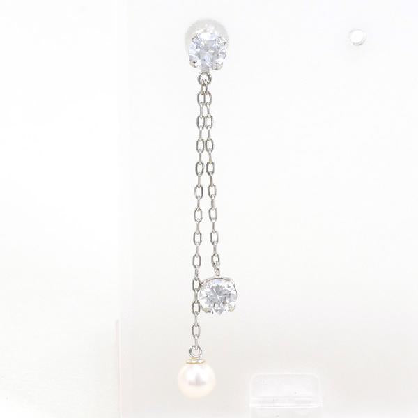 K14 White Gold Pearl Zirconia Earring in Great Condition