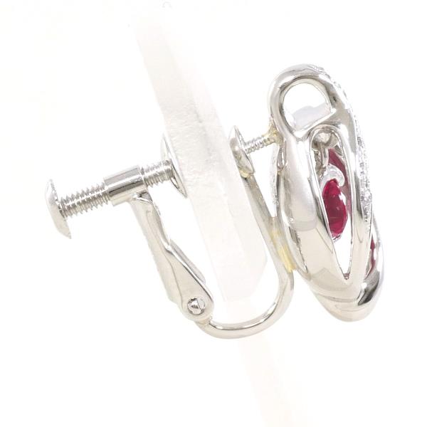 PT900 Platinum Ruby Earrings Single Clip in Great Condition