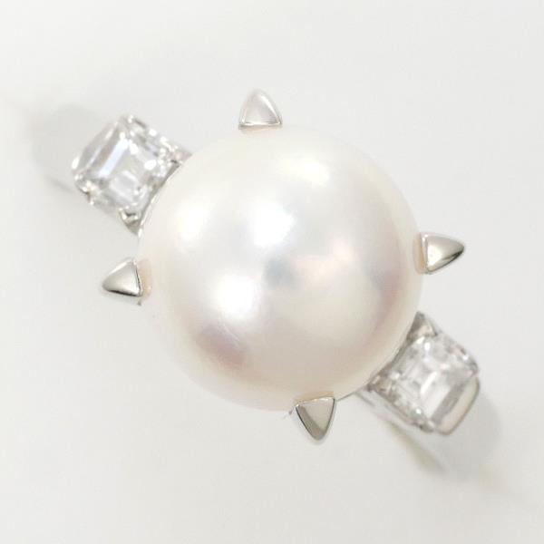 PT900 Platinum Ring 9mm Pearl Diamond in Excellent Condition