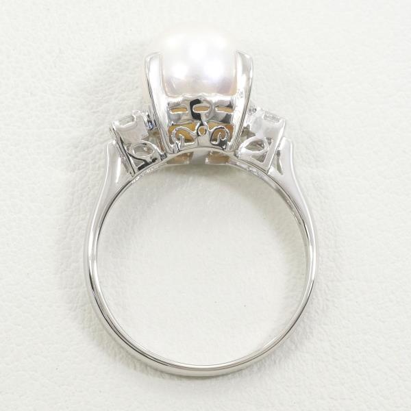 PT900 Platinum Ring 9mm Pearl Diamond in Excellent Condition