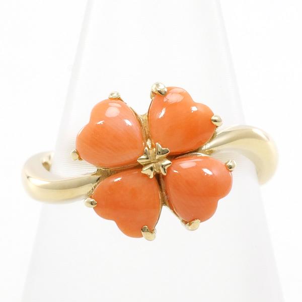 K18 Yellow Gold Ring with Coral in Excellent Condition