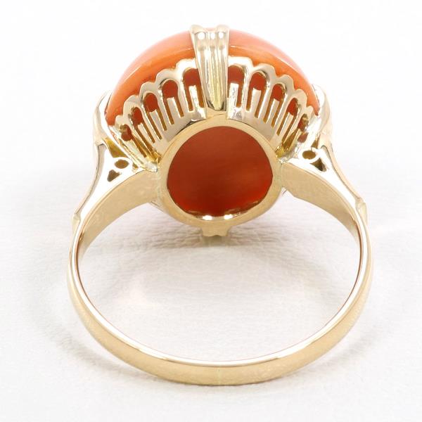 K18 Yellow Gold Coral Ring Size 9 in Excellent Condition