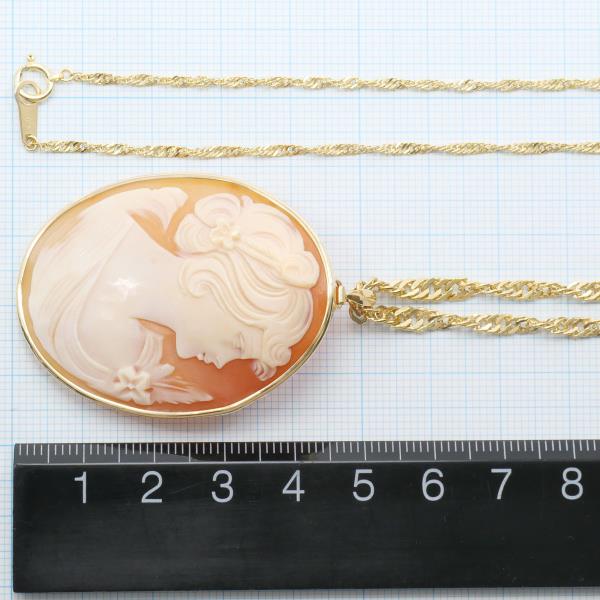 K18 Yellow Gold Necklace Brooch Shell Cameo in Excellent Condition