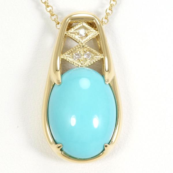 K18 Yellow Gold Turquoise Necklace with Diamond in Excellent Condition