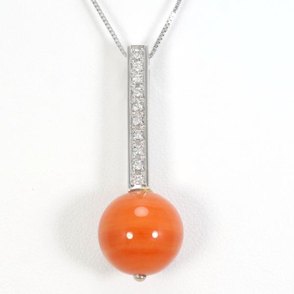 K18 White Gold Coral Diamond Necklace