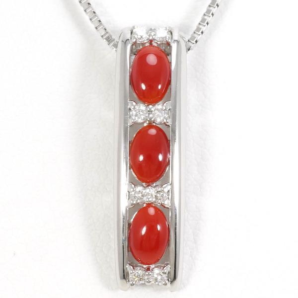 K18 White Gold Coral Diamond Necklace in Pristine Condition