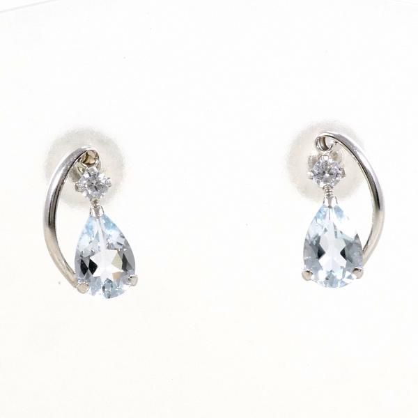 K10 White Gold Blue Topaz Zirconia Earrings in Excellent Condition