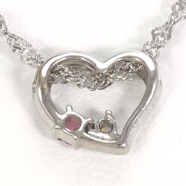 K10 White Gold Necklace with Pink Tourmaline and Diamond in Excellent Condition