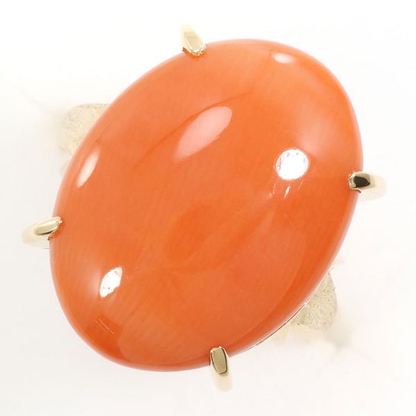 K18 Yellow Gold Coral Ring 12.5 in Excellent Condition