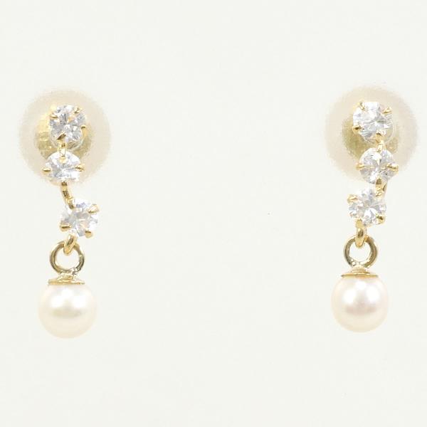 K18 Yellow Gold Pearl Zirconia Earrings in Excellent Condition