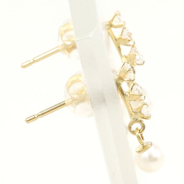 K18 Yellow Gold Pearl Zirconia Earrings in Excellent Condition