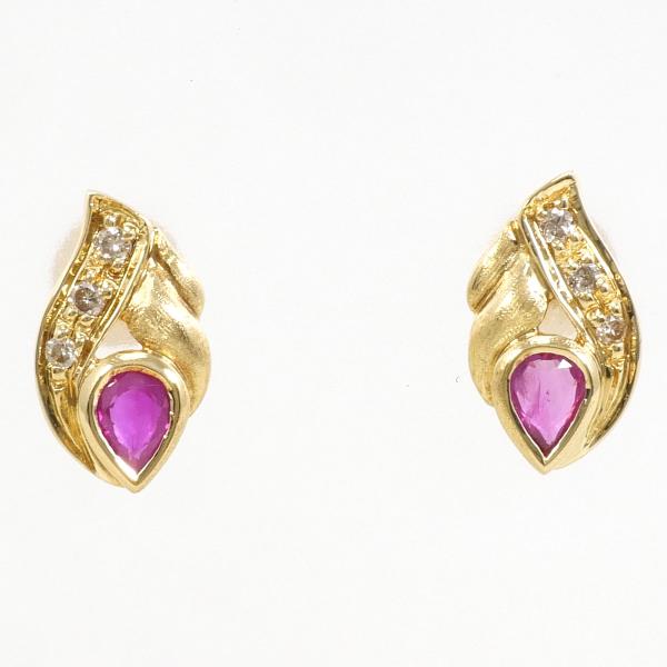 K18 Yellow Gold Ruby Diamond Earrings in Excellent Condition