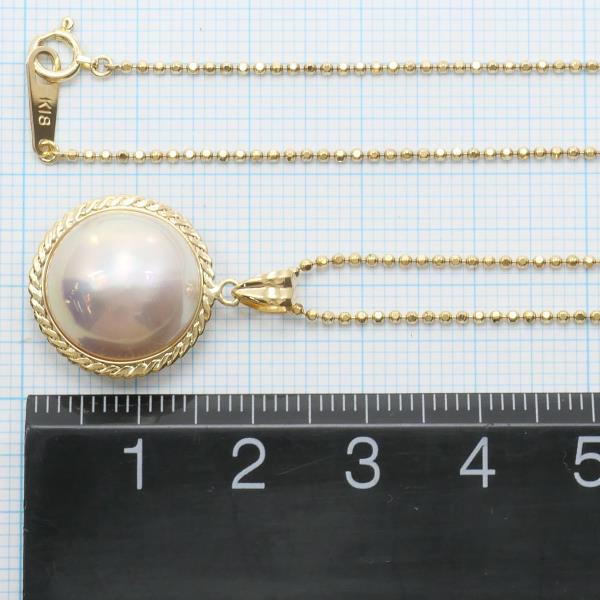 K18 Yellow Gold Necklace with Mabe Pearl in Excellent Condition