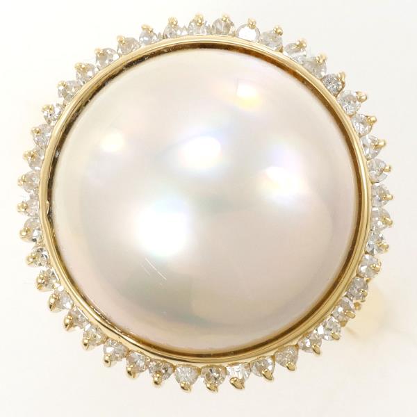 K18 Yellow Gold Ring with Pearl and Diamond, Size 17