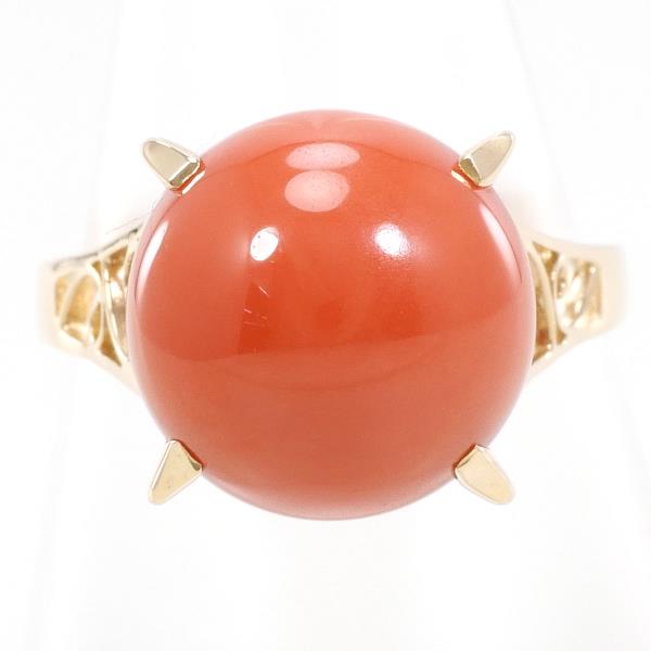 K18 Yellow Gold Coral Ring 14.5