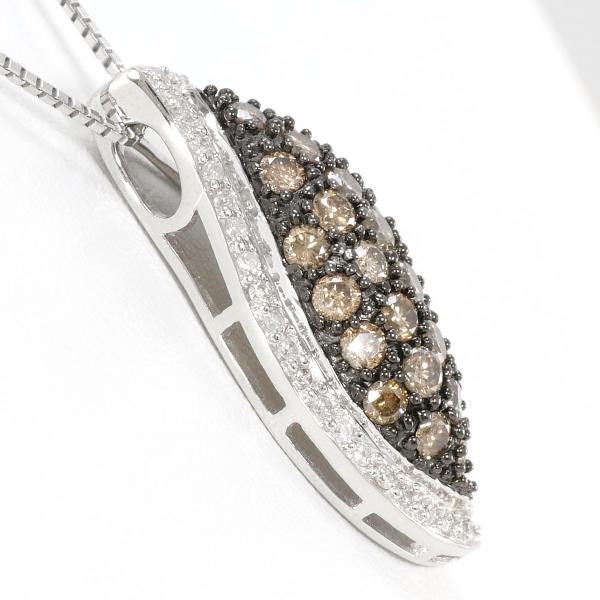 K18 White Gold Necklace with Brown Diamond, 1.70ct in Excellent Condition