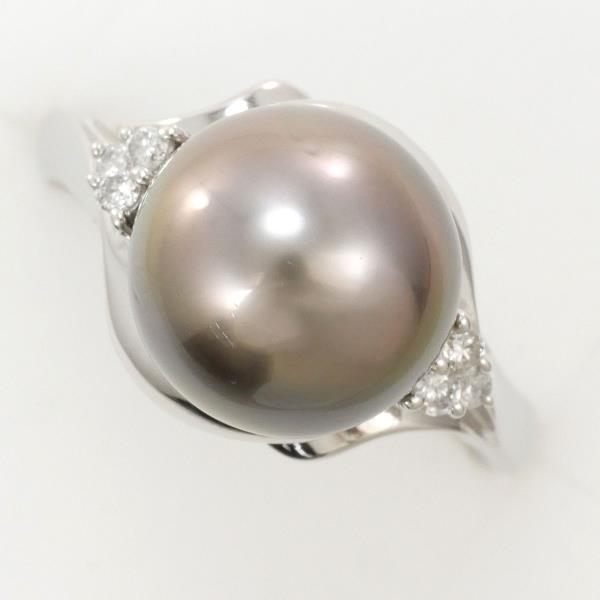 PT900 Platinum Pearl Ring 14号 with Diamond in Excellent Condition