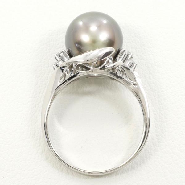 PT900 Platinum Pearl Ring 14号 with Diamond in Excellent Condition