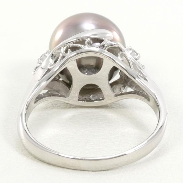 PT900 Platinum Pearl Ring 14号 with Diamond in Excellent Condition