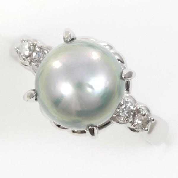 PT900 Platinum Ring with 9mm Pearl and 0.15ct Diamond in Excellent Condition